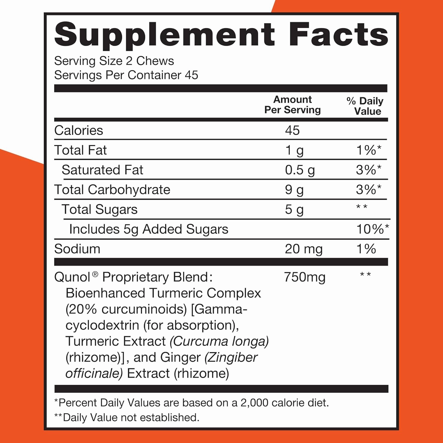 Qunol Turmeric and Ginger Soft Chews, 750mg Turmeric Supplement, Ultra High Absorption to Support Joint Health, 90 Count
