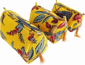 Rastogi Handicrafts Cosmetic Bags Set, 3 Piece Make Up Organizer Bag Storage Bags with Zipper Closure (3, Yellow, Design-8)