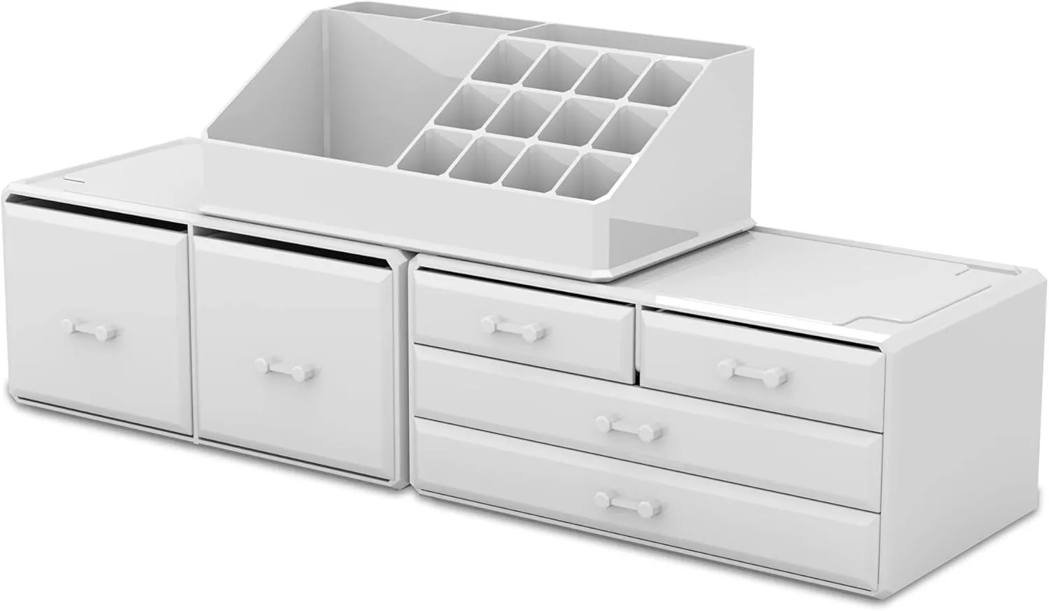 READAEER Makeup Organizer 3 Pieces Cosmetic Storage Case with 6 Drawers (White)