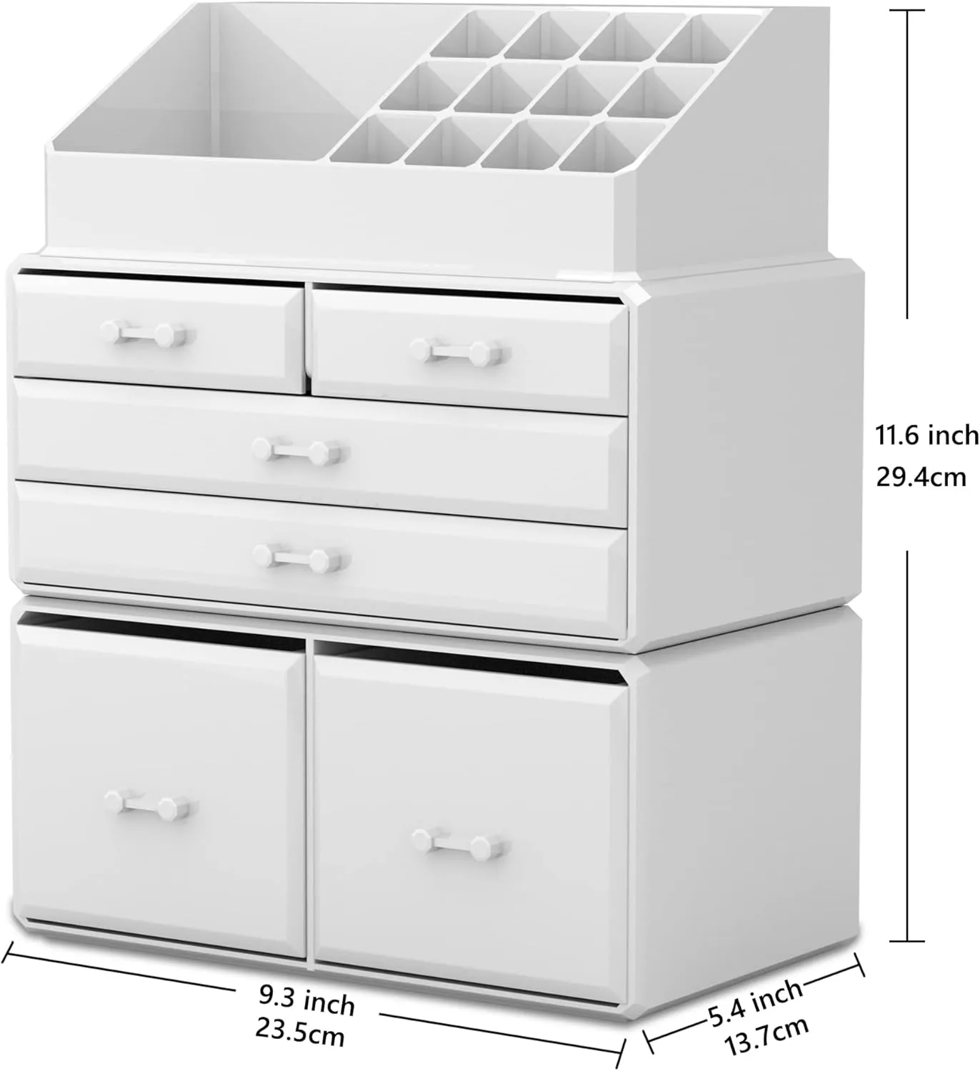 READAEER Makeup Organizer 3 Pieces Cosmetic Storage Case with 6 Drawers (White)