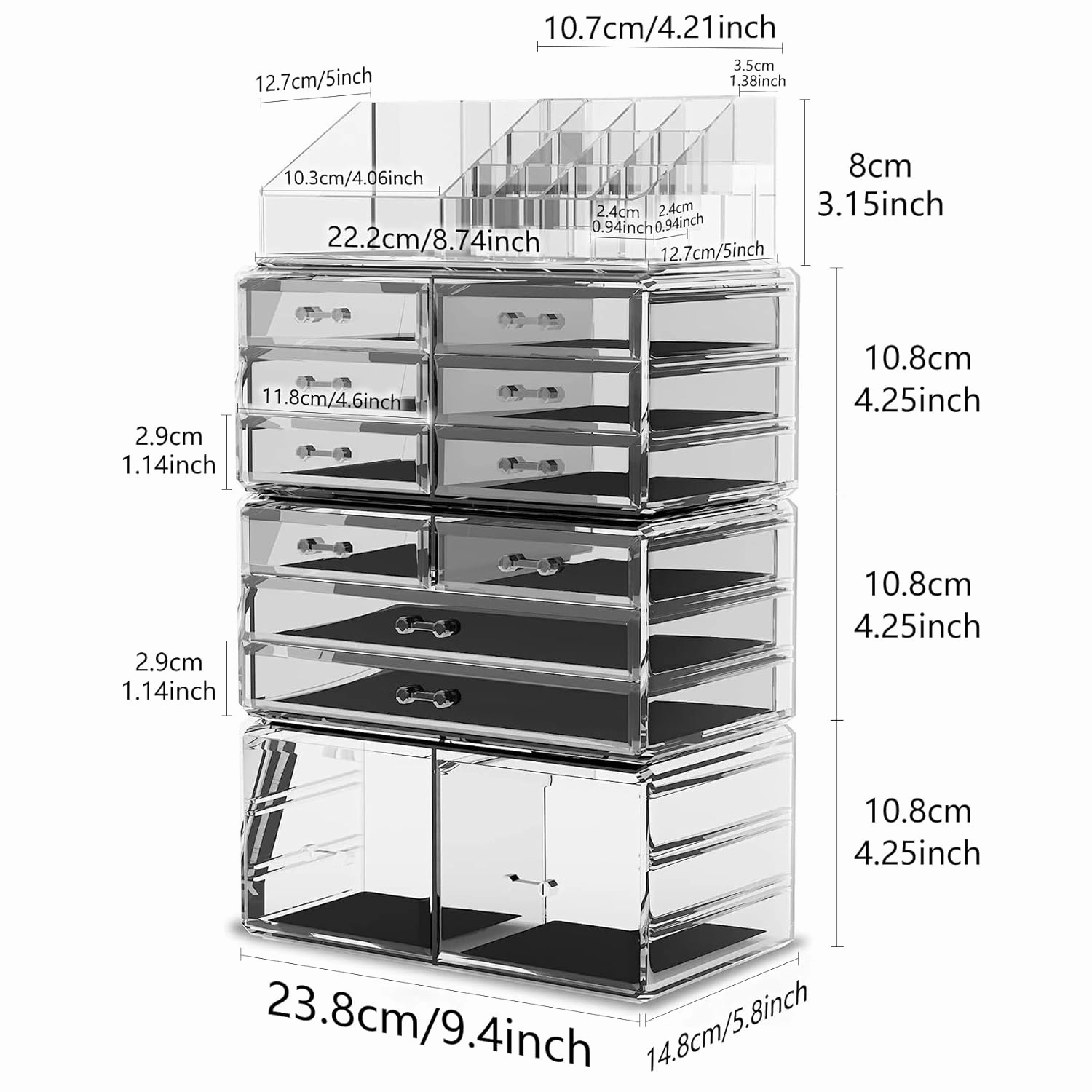 Readaeer Makeup Cosmetic Organizer Storage Drawers Display Boxes Case with 12 Drawers(Clear)