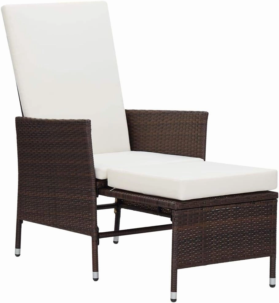 Reclining Patio Chair with Cushions Brown PE Rattan Outdoor Lounge Chair with Footrest and Adjustable Backrest for Relaxation in Garden, Patio, Beach, and Camping