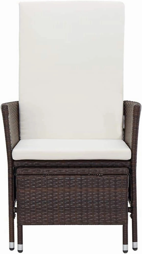 Reclining Patio Chair with Cushions Brown PE Rattan Outdoor Lounge Chair with Footrest and Adjustable Backrest for Relaxation in Garden, Patio, Beach, and Camping