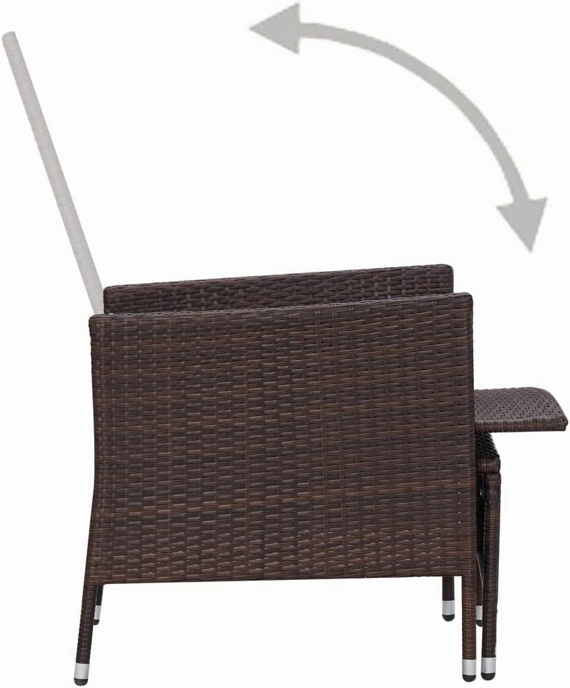Reclining Patio Chair with Cushions Brown PE Rattan Outdoor Lounge Chair with Footrest and Adjustable Backrest for Relaxation in Garden, Patio, Beach, and Camping