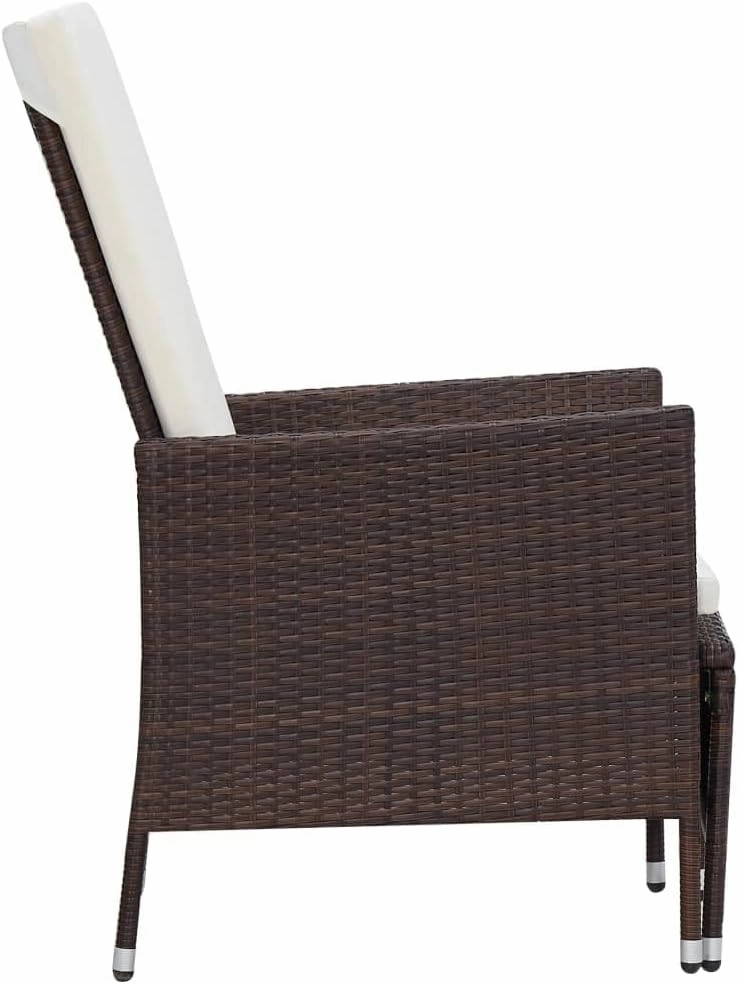 Reclining Patio Chair with Cushions Brown PE Rattan Outdoor Lounge Chair with Footrest and Adjustable Backrest for Relaxation in Garden, Patio, Beach, and Camping