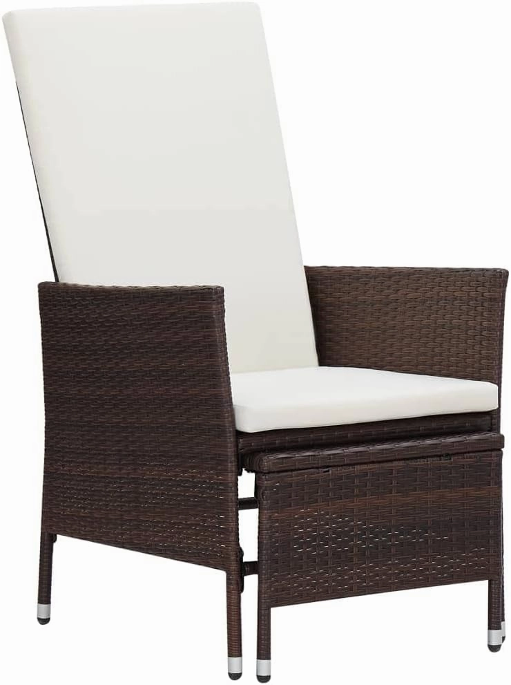 Reclining Patio Chair with Cushions Brown PE Rattan Outdoor Lounge Chair with Footrest and Adjustable Backrest for Relaxation in Garden, Patio, Beach, and Camping