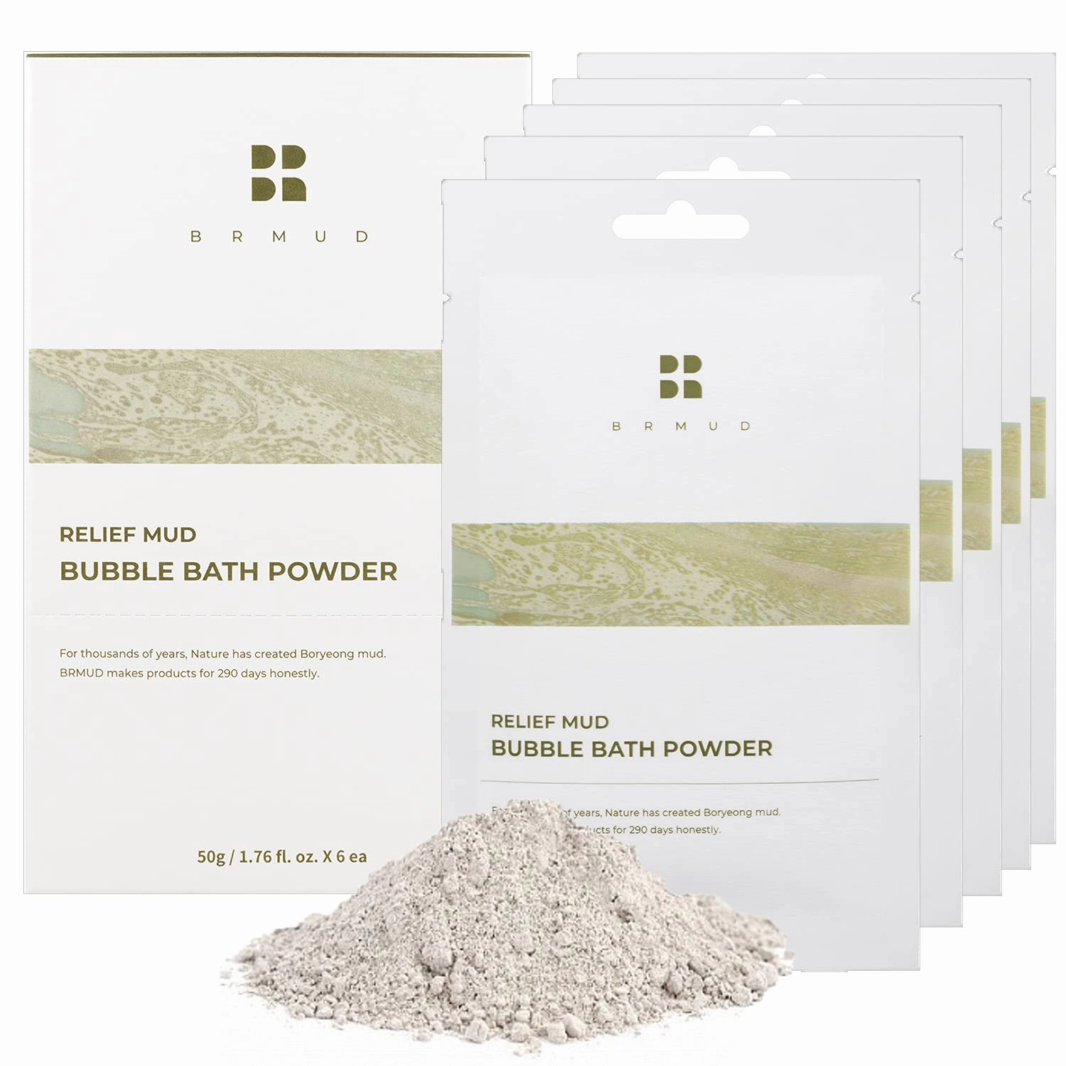 Relief Mud Bubble Bath 50g, Pack of 6 - Relaxation Bathing Powder for Kids to Adult, Long-Lasting Bubbles with Natural Moisturizing Oil, Sebum Control & Hydrating