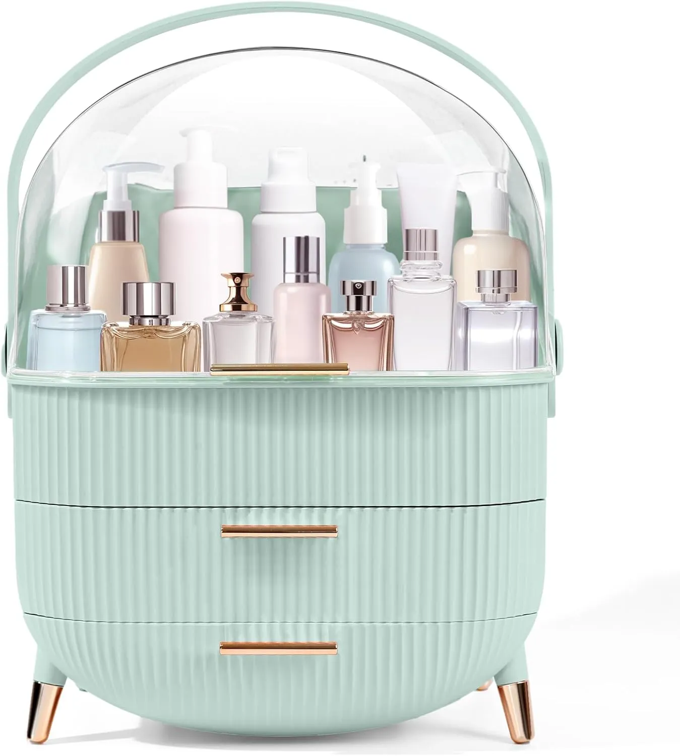 RMAN Makeup Organizer for Vanity Make up and Cosmetics Storage with Lid and Drawers Skincare Organizers Display Cases for Countertop Bathroom Dresser(Light Green)