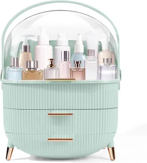 RMAN Makeup Organizer for Vanity Make up and Cosmetics Storage with Lid and Drawers Skincare Organizers Display Cases for Countertop Bathroom Dresser(Light Green)