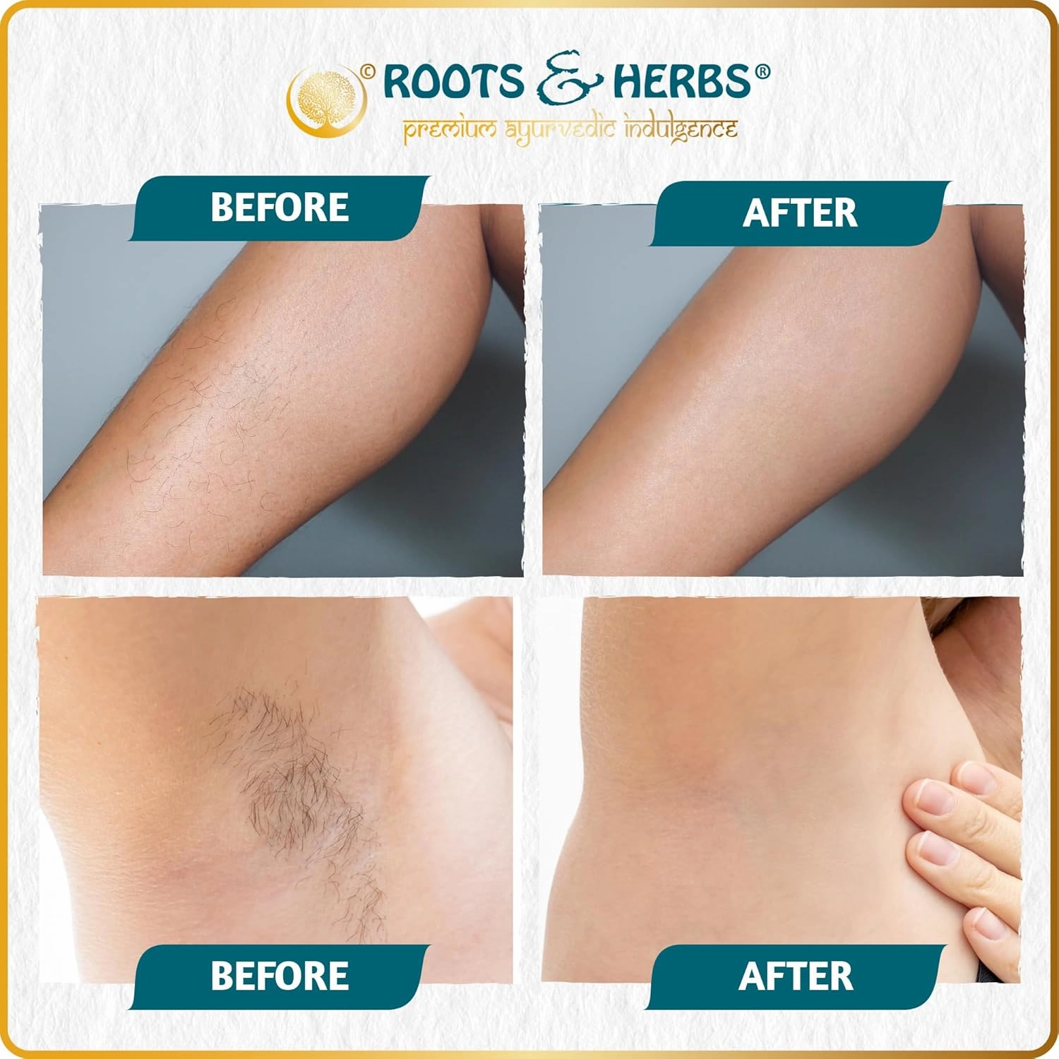 ROOTS AND HERBS Neem and Fennel Depilatory Mask - Vegan Hair Removal for Sensitive Skin: Facial, Pubic, Bikini, Leg - Organic Powder Waxing