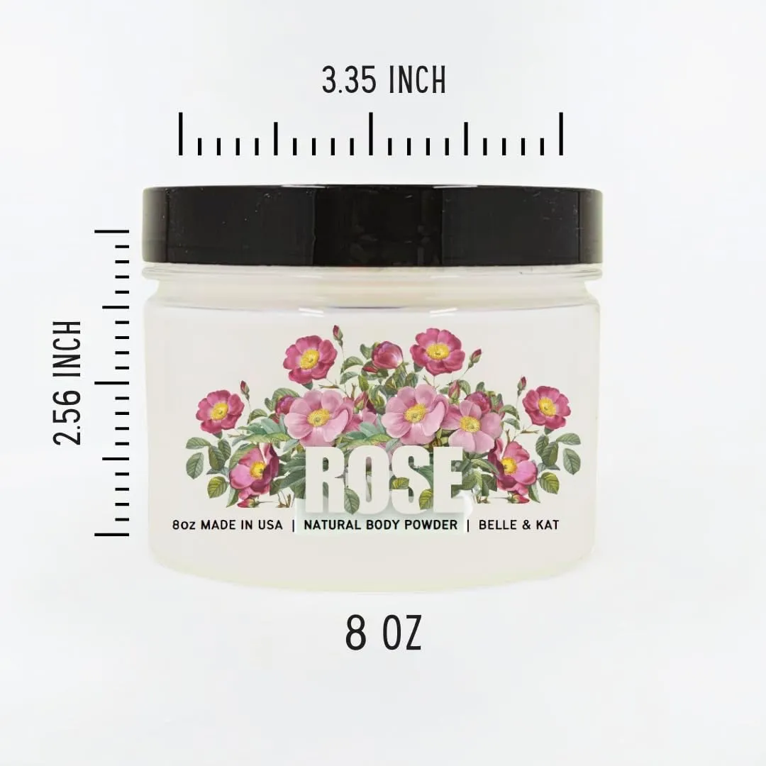 Rose Scented Body Powder for Men & Women, Perfume Dusting Powder, Bath Powder with Fragrance & Essential Oils, Talc Free 8oz Container, Made in USA