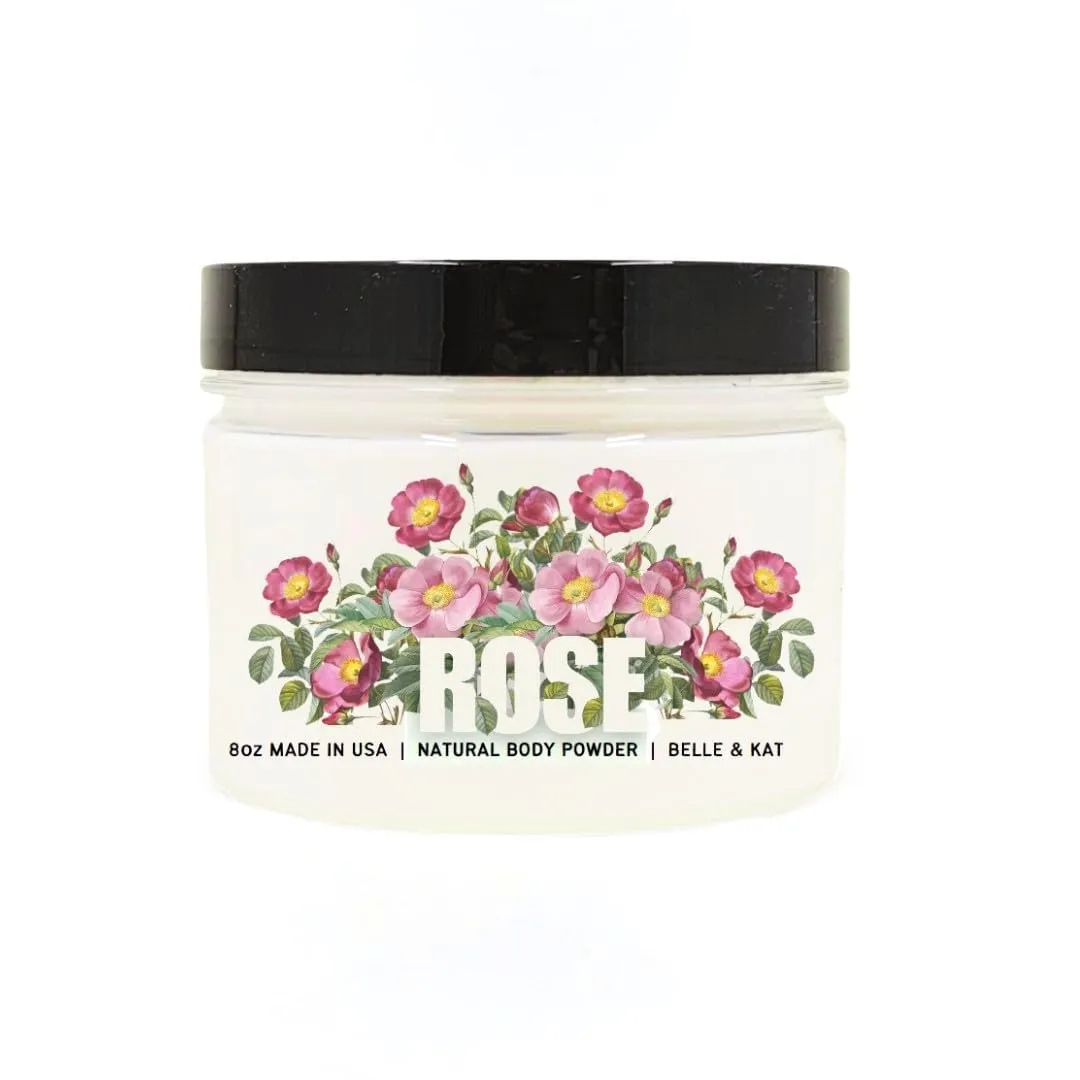 Rose Scented Body Powder for Men & Women, Perfume Dusting Powder, Bath Powder with Fragrance & Essential Oils, Talc Free 8oz Container, Made in USA