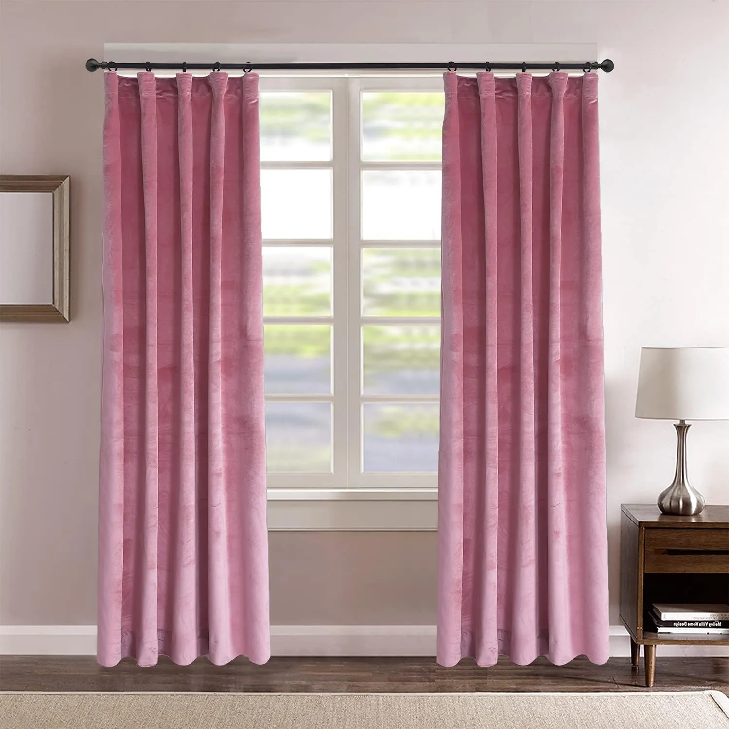 Roslynwood Blush Velvet Curtains Home Office Thermal Insulated Luxury Energy Saving with Rod Pocket & Clip Rings Top Light Blocking Window Drapery for Living Room,52W x 120L inch, 2 Panels