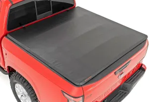 Rough Country Soft Tri-Fold Truck Bed Tonneau Cover for Nissan Frontier (2005-2021) - Fits 5' (58.6-59.5") Bed, Weather-Resistant Bed Cover