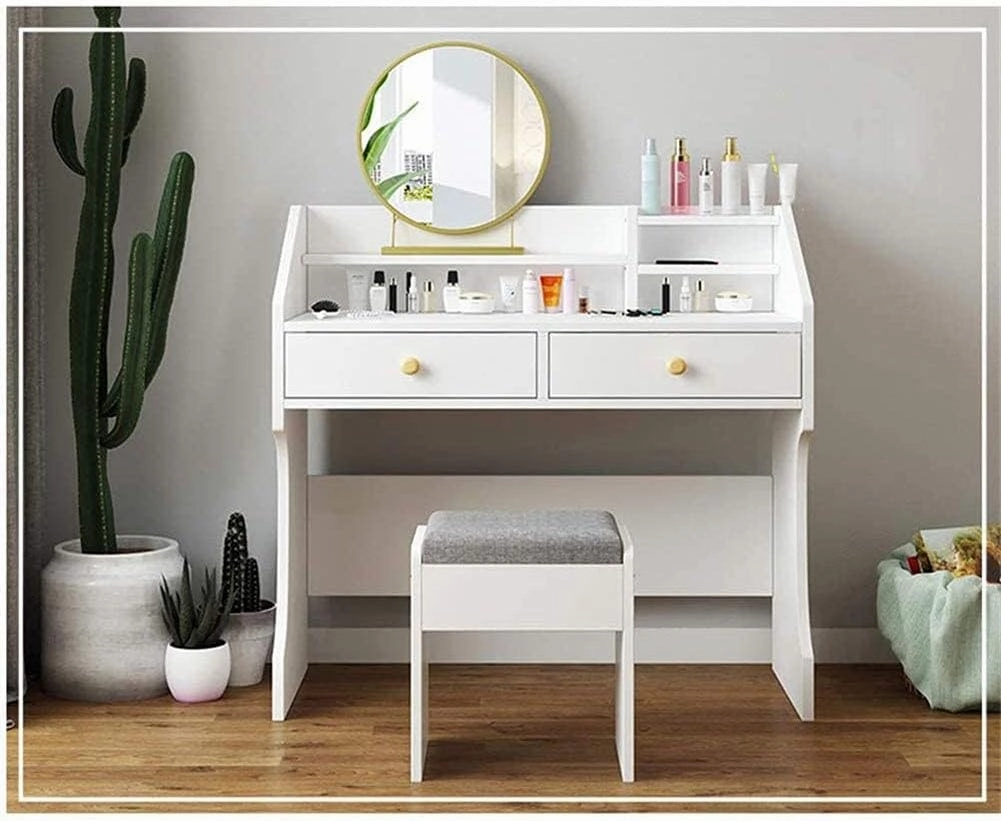 Round Makeup Cosmetic Mirror for Bathroom or Bedroom Table Top Portable Glass Mirror Stand with Base