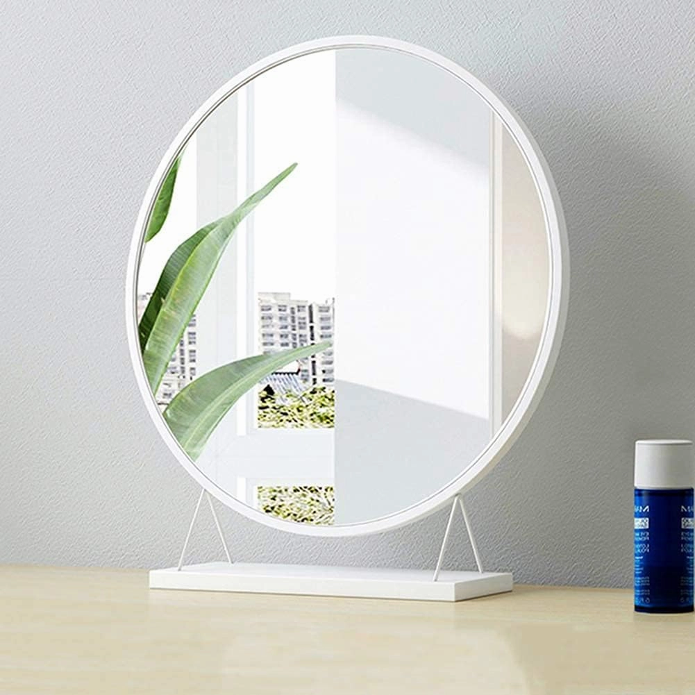 Round Makeup Cosmetic Mirror for Bathroom or Bedroom Table Top Portable Glass Mirror Stand with Base