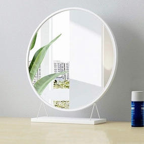 Round Makeup Cosmetic Mirror for Bathroom or Bedroom Table Top Portable Glass Mirror Stand with Base