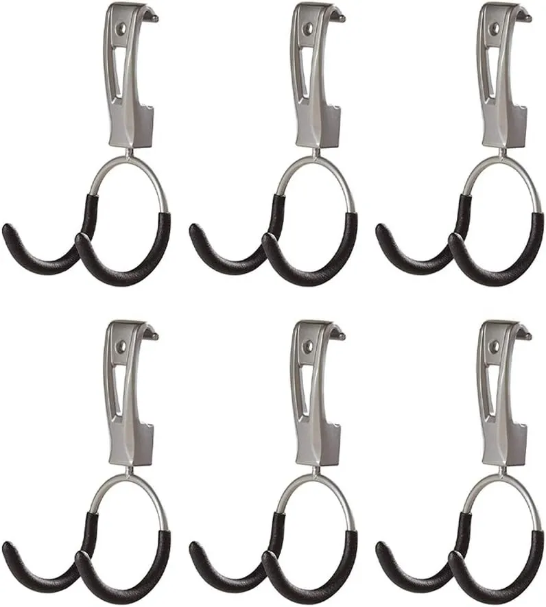 Rubbermaid Universal Powder Coaded Metallic FastTrack Hanging Garage Hook Organizers for Ladder, Tool, and Bike Storage (6 Pack)