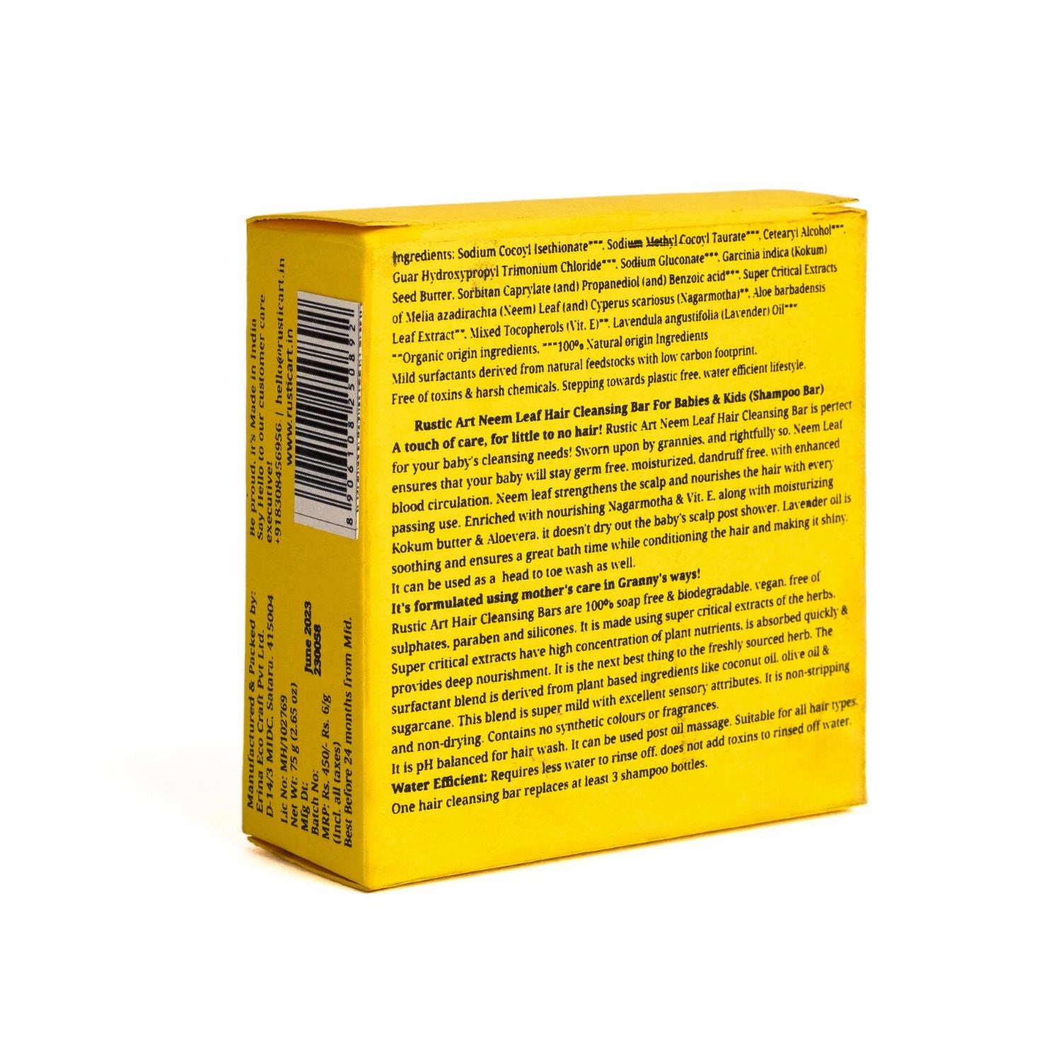 Rustic Art Organic Tustic Art Neem Leaf Shampoo Bar for Babies & Kids (75g)