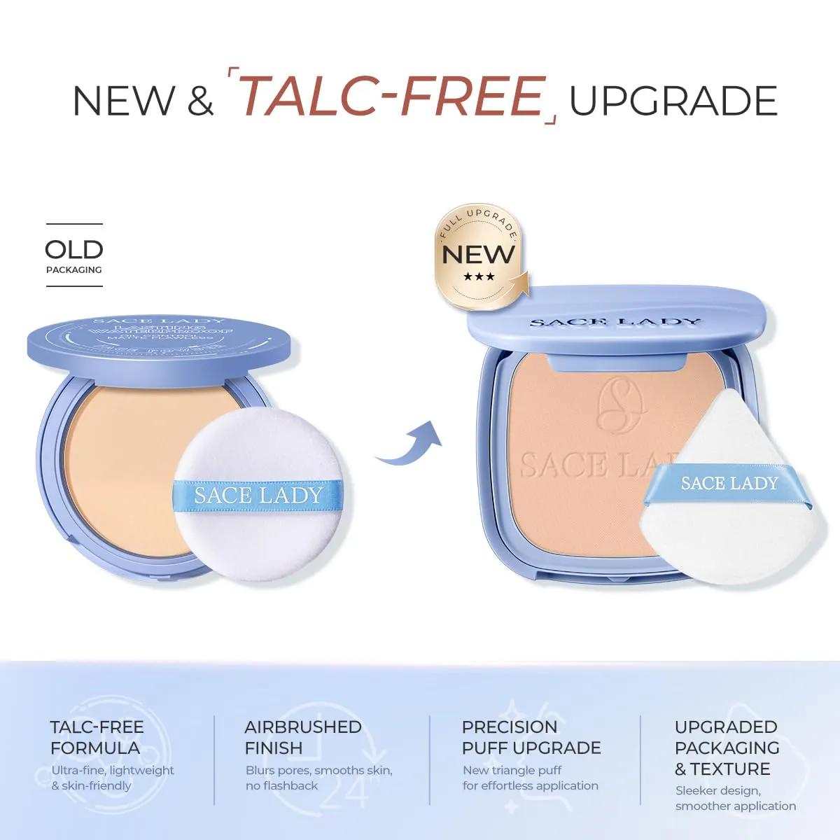 SACE LADY Face Powder Waterproof Setting Makeup, Oil Control Pressed Powder Compact for Women, Blurring Pores Matte Long Lasting Up to 24 Hours, Talc-Free and Cruelty-Free (#02 Neutral, 0.35Oz)