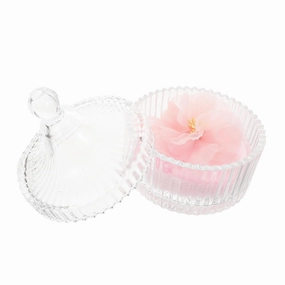 SAFIGLE 1 Set Elegant Reusable Makeup Powder Puff with Glass Jar Dual Sided Flocked Design for Makeup Application Velvet Texture Decorative Storage Box with Ribbon Flower for Women