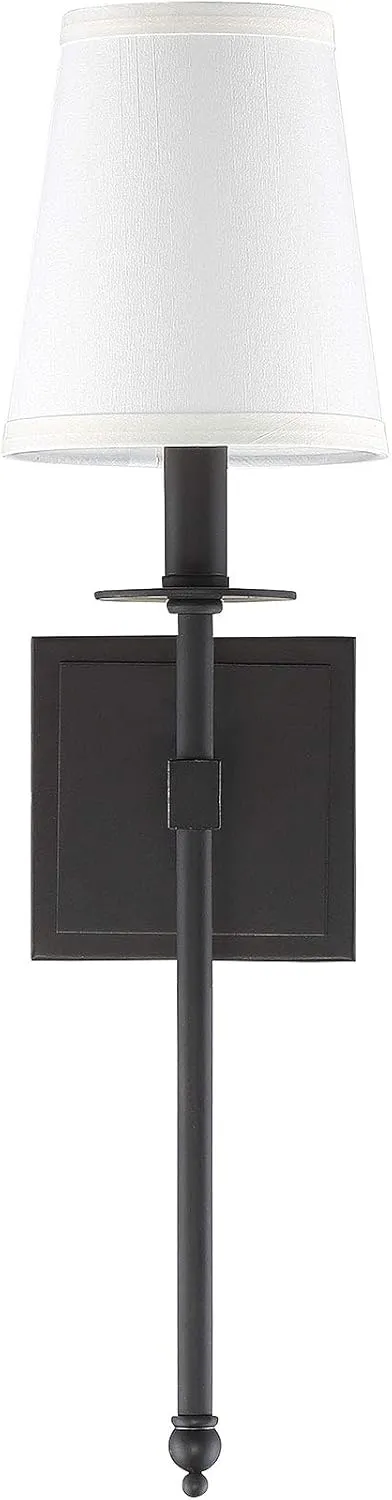 Savoy House 9-302-1-89 Monroe Bohemian Vintage Soft White Fabric Wall Sconce, 1-Light 60 Watt, 20" H x 5" W, Matte Black