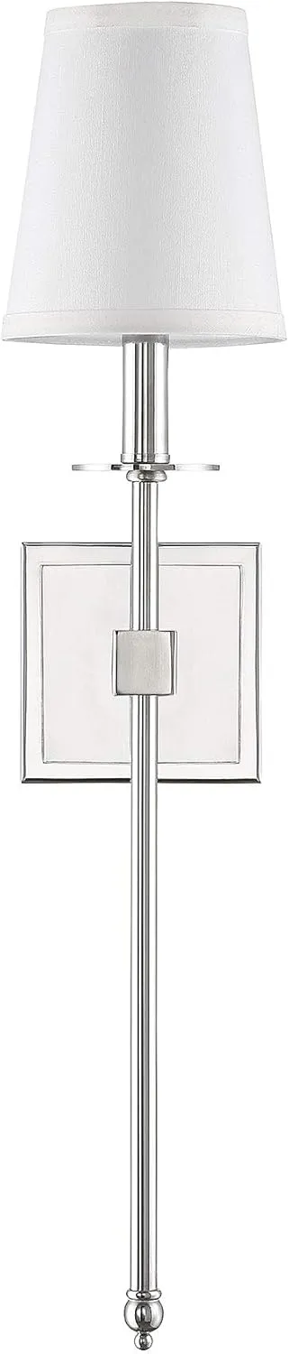 Savoy House 9-303-1-109 Monroe Bohemian Vintage Soft White Fabric Wall Sconce, 1-Light 60 Watt, 24" H x 5" W, Polished Nickel