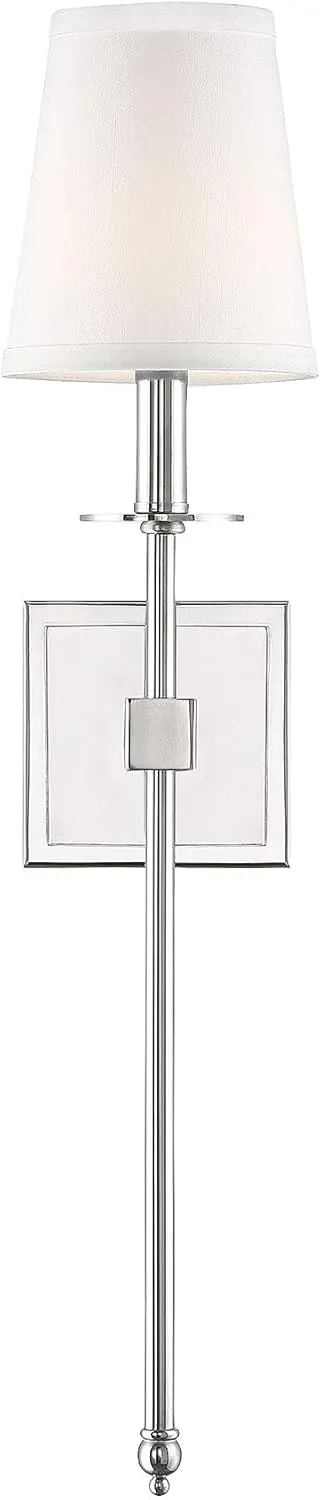 Savoy House 9-303-1-109 Monroe Bohemian Vintage Soft White Fabric Wall Sconce, 1-Light 60 Watt, 24" H x 5" W, Polished Nickel