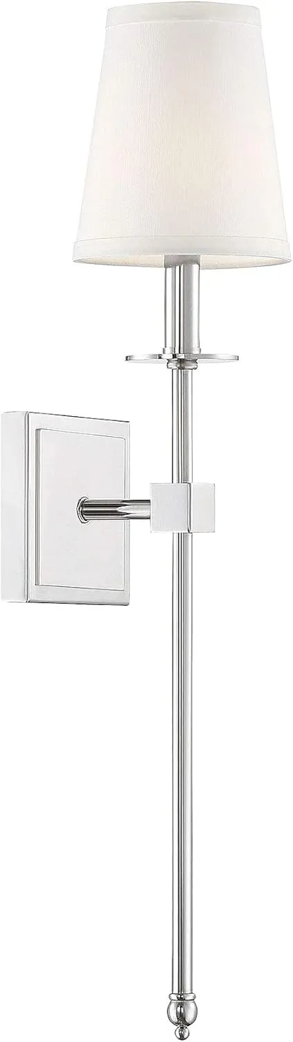 Savoy House 9-303-1-109 Monroe Bohemian Vintage Soft White Fabric Wall Sconce, 1-Light 60 Watt, 24" H x 5" W, Polished Nickel