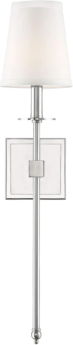 Savoy House 9-303-1-109 Monroe Bohemian Vintage Soft White Fabric Wall Sconce, 1-Light 60 Watt, 24" H x 5" W, Polished Nickel