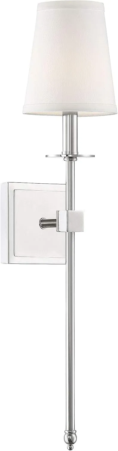 Savoy House 9-303-1-109 Monroe Bohemian Vintage Soft White Fabric Wall Sconce, 1-Light 60 Watt, 24" H x 5" W, Polished Nickel