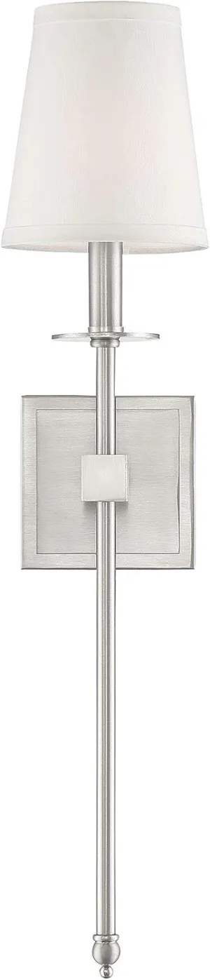 Savoy House 9-303-1-SN Monroe Bohemian Vintage Soft White Fabric Wall Sconce, 1-Light 60 Watt, 24" H x 5" W, Satin Nickel
