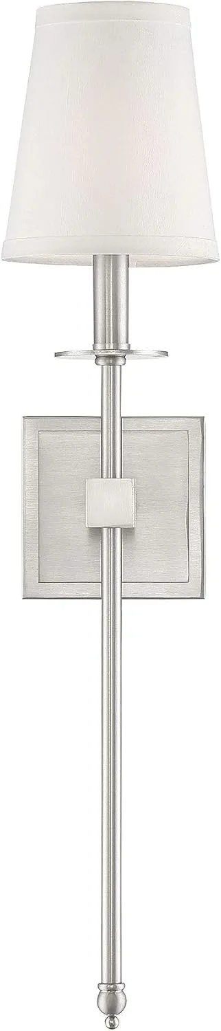 Savoy House 9-303-1-SN Monroe Bohemian Vintage Soft White Fabric Wall Sconce, 1-Light 60 Watt, 24" H x 5" W, Satin Nickel