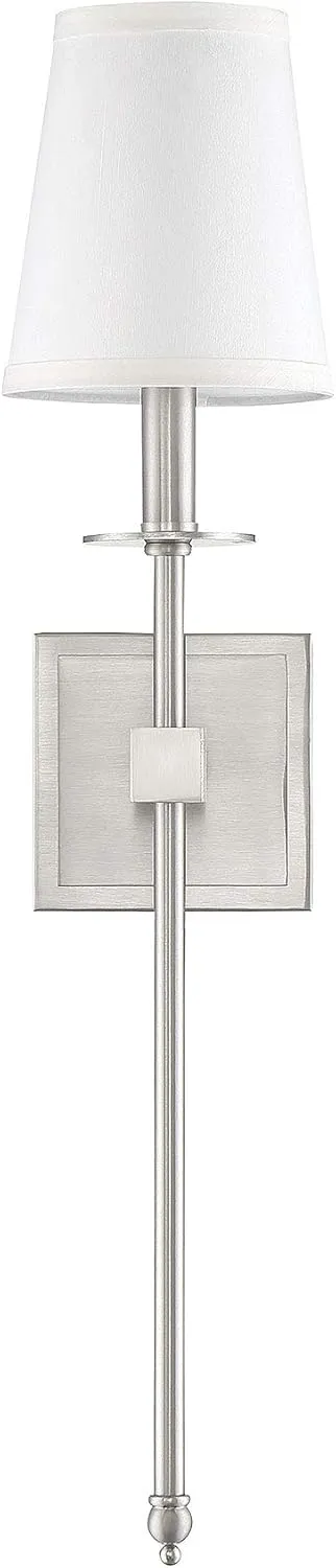 Savoy House 9-303-1-SN Monroe Bohemian Vintage Soft White Fabric Wall Sconce, 1-Light 60 Watt, 24" H x 5" W, Satin Nickel