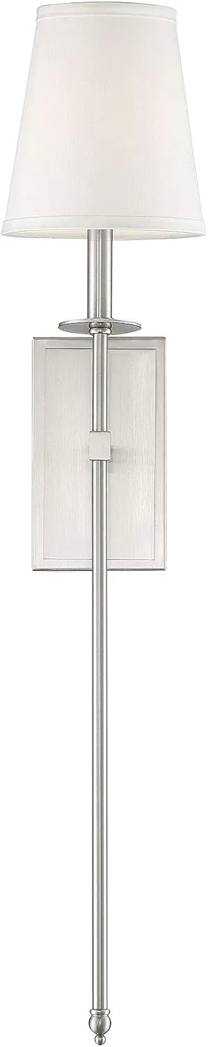 Savoy House 9-7144-1-SN Monroe Bohemian Vintage Soft White Fabric Wall Sconce, 1-Light 60 Watt, 34" H x 7" W, Satin Nickel