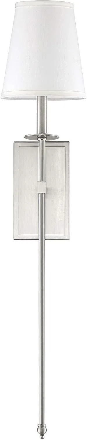 Savoy House 9-7144-1-SN Monroe Bohemian Vintage Soft White Fabric Wall Sconce, 1-Light 60 Watt, 34" H x 7" W, Satin Nickel