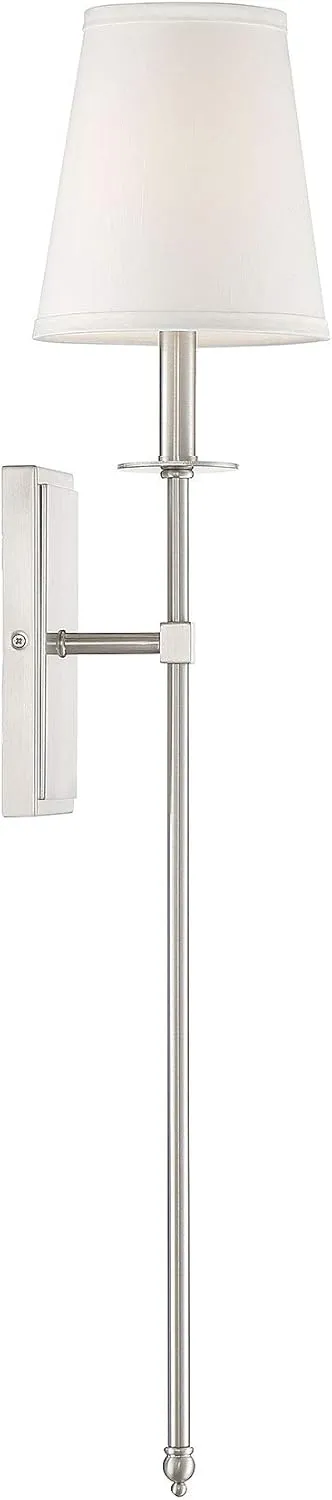 Savoy House 9-7144-1-SN Monroe Bohemian Vintage Soft White Fabric Wall Sconce, 1-Light 60 Watt, 34" H x 7" W, Satin Nickel