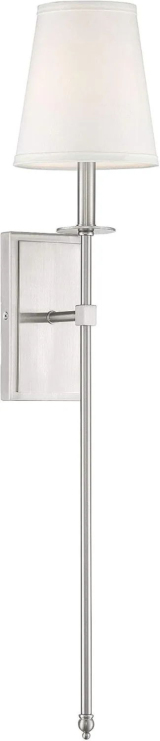Savoy House 9-7144-1-SN Monroe Bohemian Vintage Soft White Fabric Wall Sconce, 1-Light 60 Watt, 34" H x 7" W, Satin Nickel