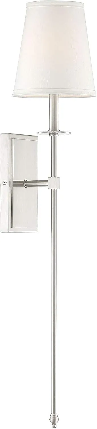 Savoy House 9-7144-1-SN Monroe Bohemian Vintage Soft White Fabric Wall Sconce, 1-Light 60 Watt, 34" H x 7" W, Satin Nickel