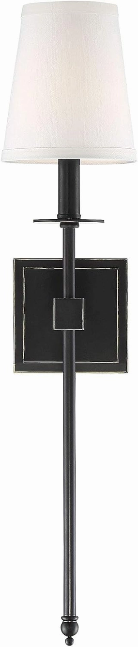 Savoy House 9-303-1-44 Monroe Bohemian Vintage Soft White Fabric Wall Sconce, 1-Light 60 Watt, 24" H x 5" W, Classic Bronze