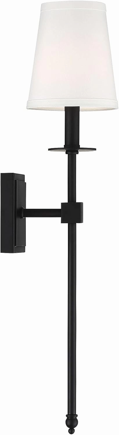 Savoy House 9-303-1-89 Monroe Bohemian Vintage Soft White Fabric Wall Sconce, 1-Light 60 Watt, 24" H x 5" W, Matte Black