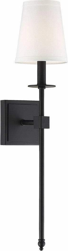 Savoy House 9-303-1-89 Monroe Bohemian Vintage Soft White Fabric Wall Sconce, 1-Light 60 Watt, 24" H x 5" W, Matte Black
