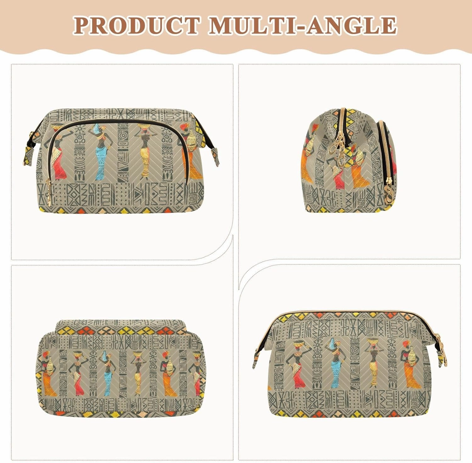 Seamless Brown Pattern with Beautiful African Women Women Cosmetic Bag Makeup Bag Stylish Trip Beauty Bag Travel Toiletry Bag with Bottle Organizer 10.2 x 5.9 x 6.7 inch