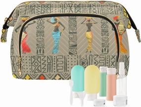 Seamless Brown Pattern with Beautiful African Women Women Cosmetic Bag Makeup Bag Stylish Trip Beauty Bag Travel Toiletry Bag with Bottle Organizer 10.2 x 5.9 x 6.7 inch