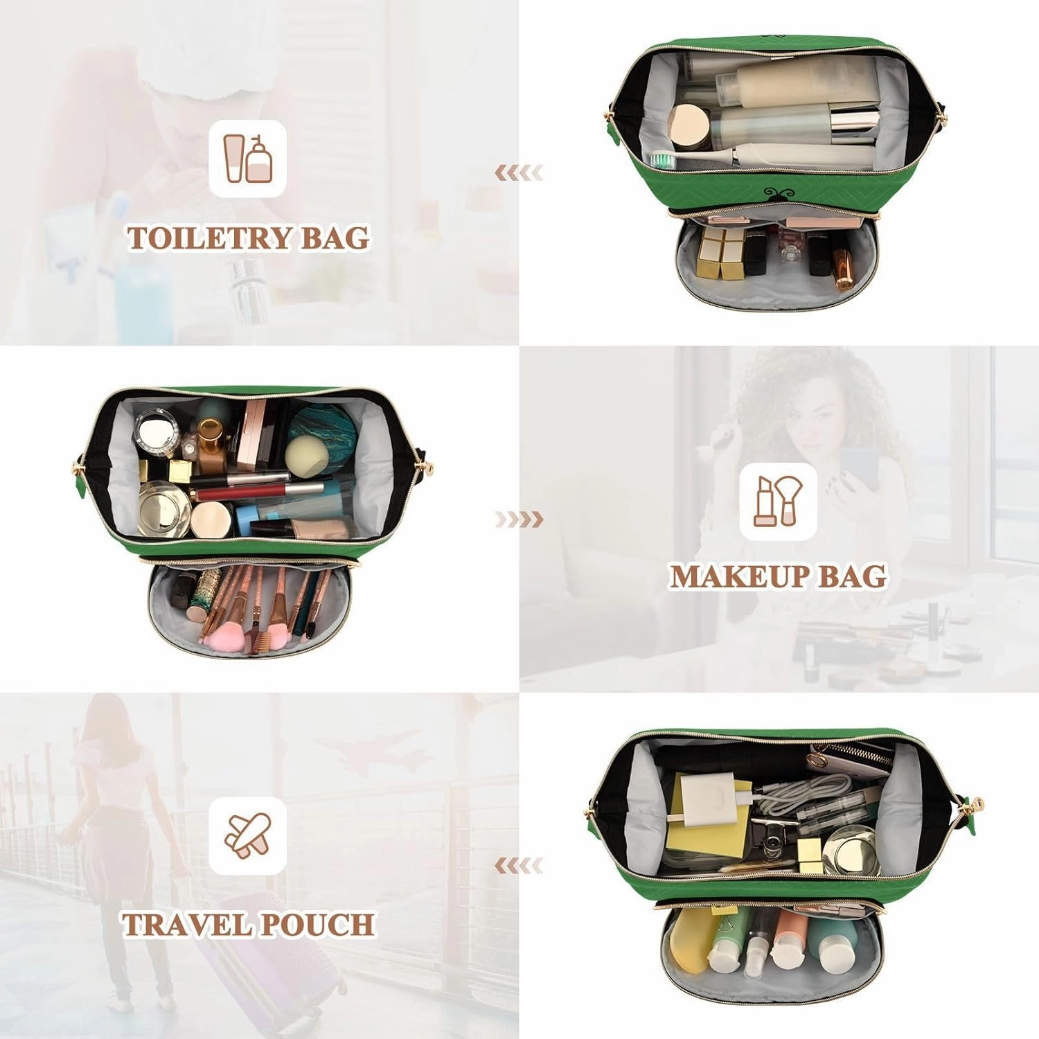 Seamless Red Ladybugs with Flowers on Green Women Cosmetic Bag Makeup Bag Stylish Trip Beauty Bag Travel Toiletry Bag with Bottle Organizer 10.2 x 5.9 x 6.7 inch