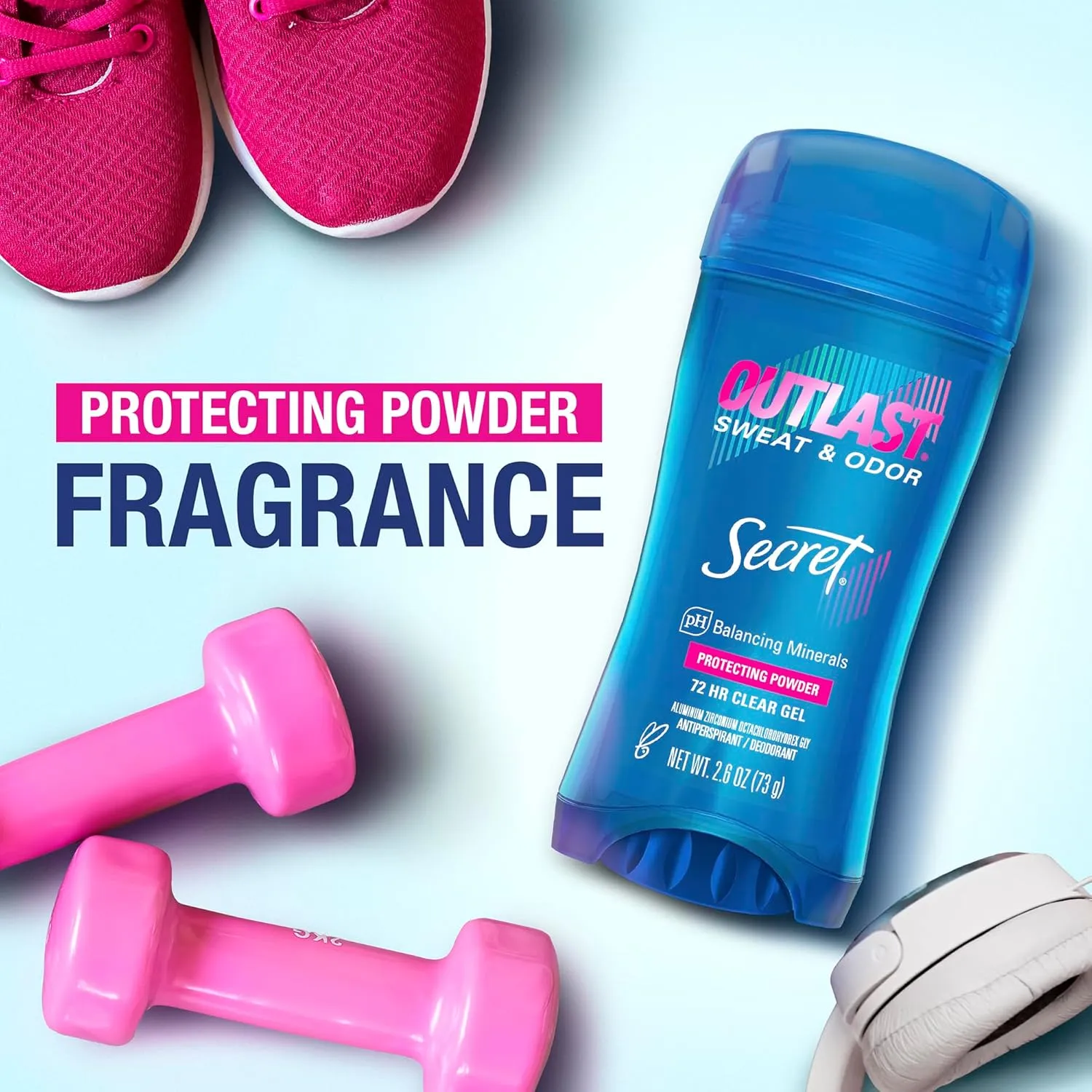 Secret Antiperspirant Deodorant for Women, Protecting Powder Scent, Clear Gel, Outlast Xtend, 2.6 Oz (Pack of 6)