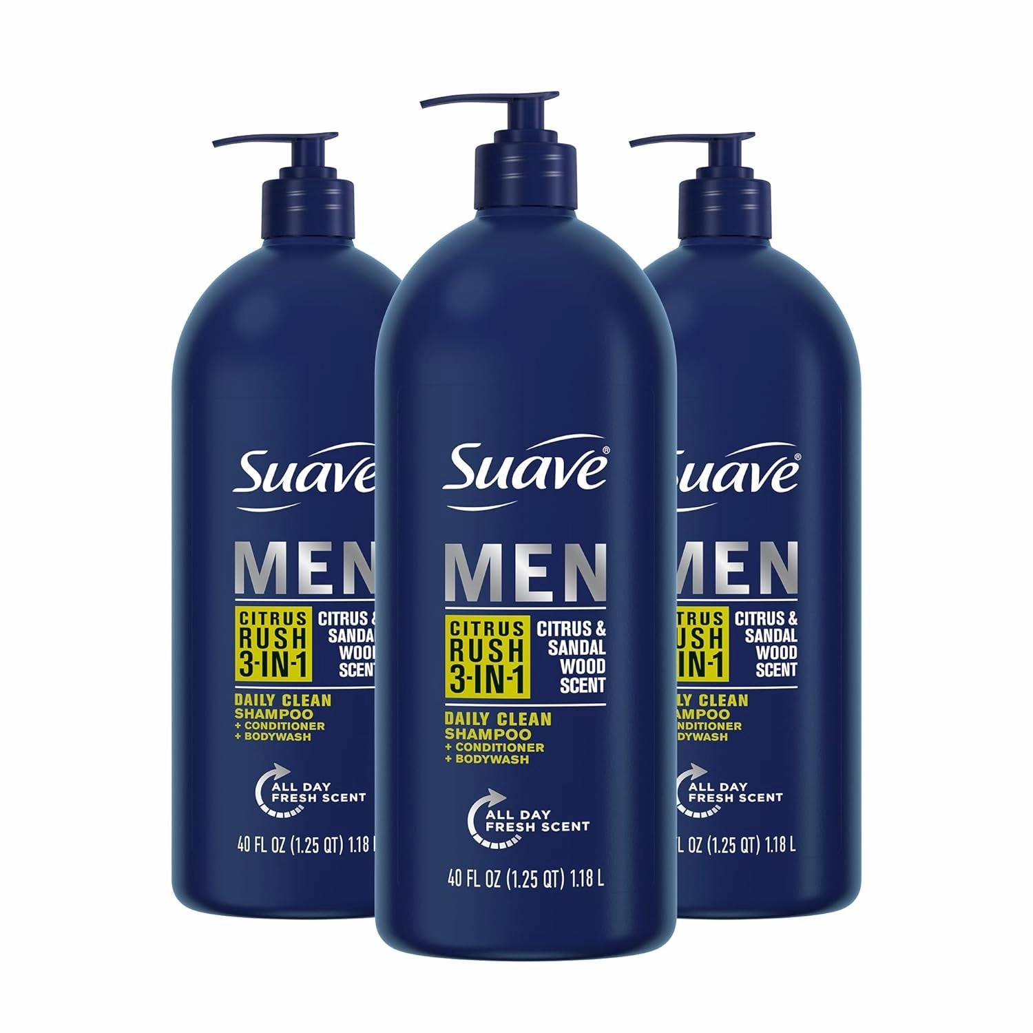 Shampoo Conditioner Bodywash Men 3 in 1 Citrus & Sandal Wood to Cleanse and Nourish Hair and Skin, 40 Oz Pack of 3