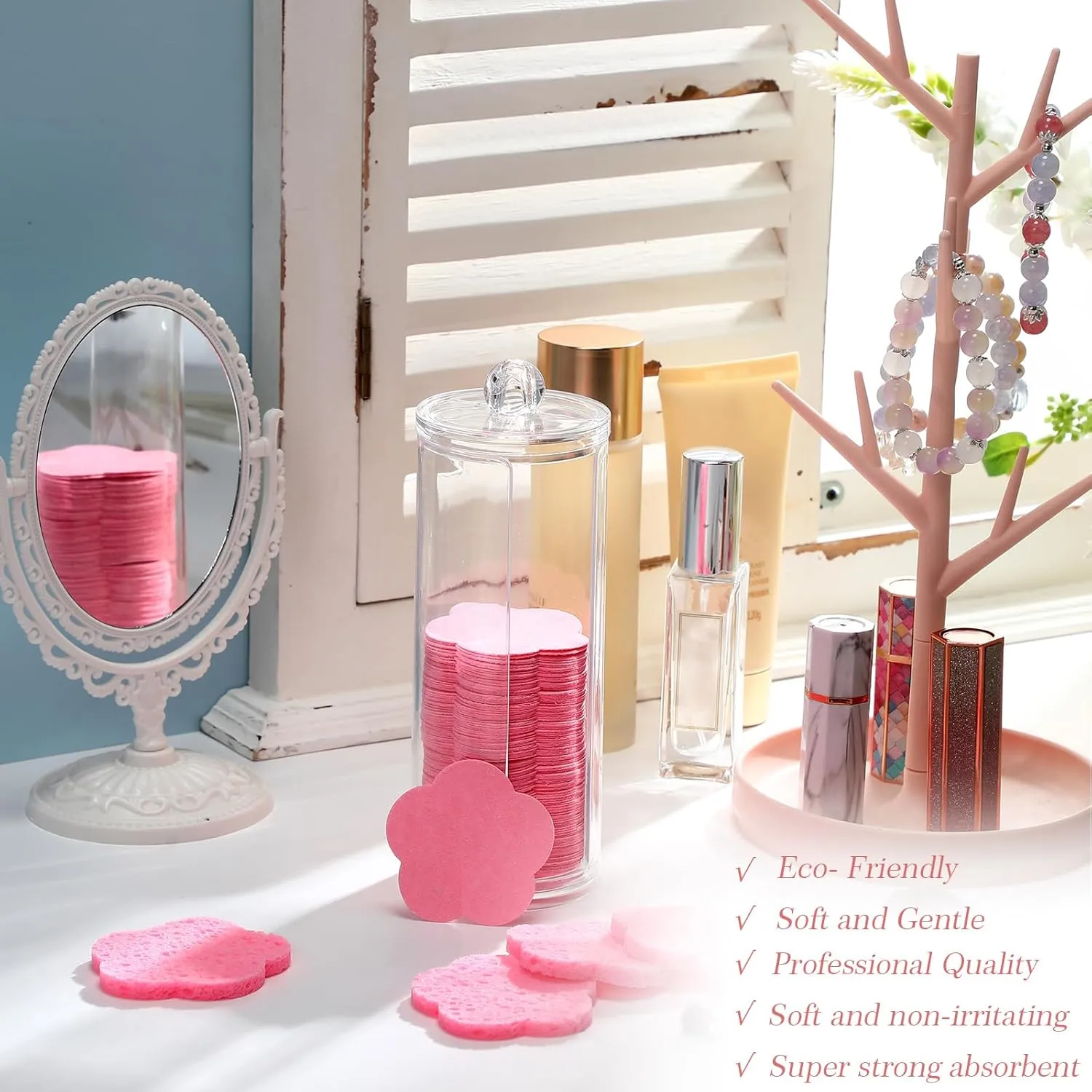 Sieral 120 Pcs Compressed Facial Sponges with Container Disposable Face Sponge Pads for Washing Face Cleansing Exfoliating Esthetician Makeup Removal(Flower,Pink)