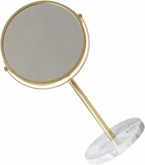 Single Piece Marble Cosmetics Mirror Desktop Makeup Vanity Gold Frame and Black Base