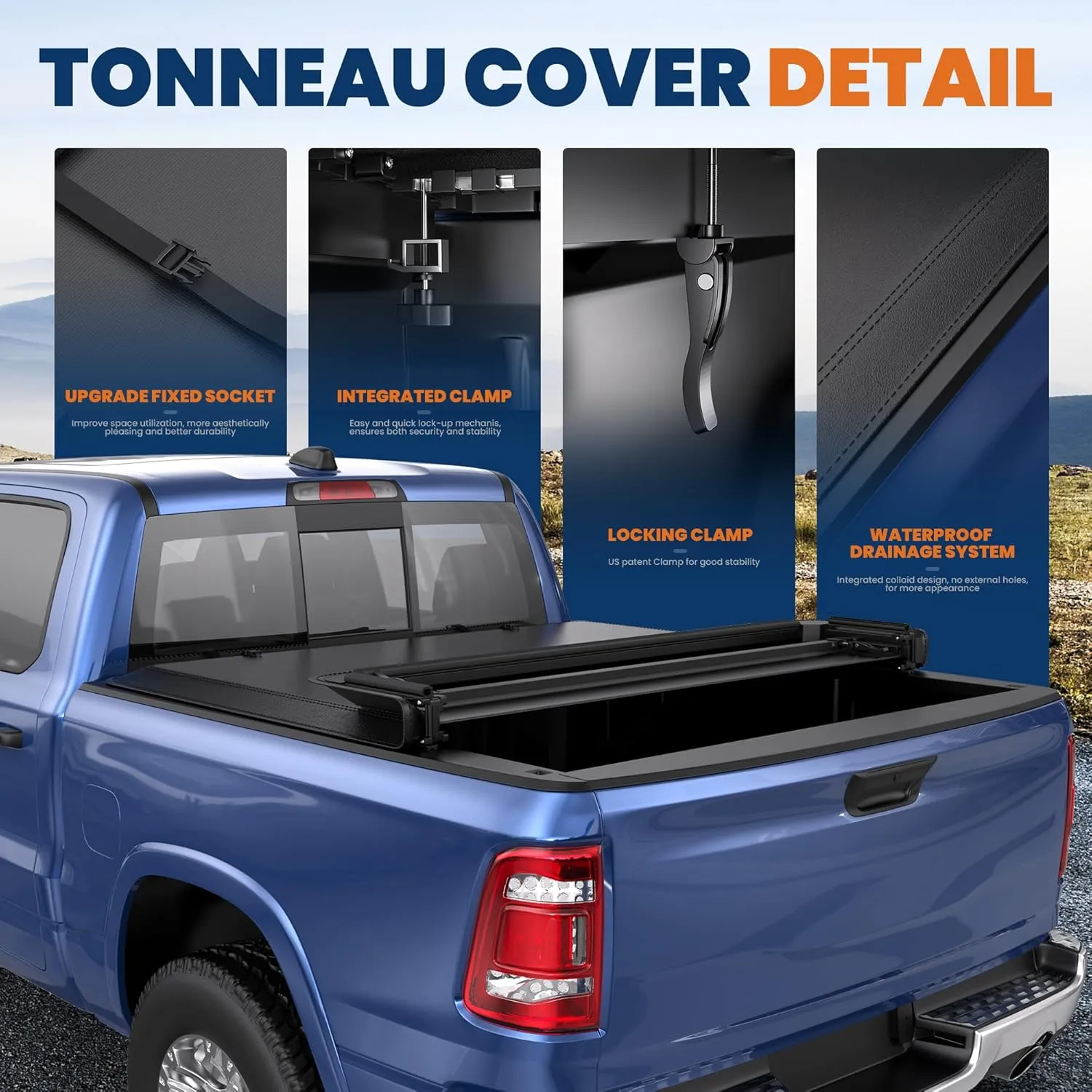 Soft Quad-fold Truck Tonneau Cover Compatible for 02-2024 Dodge Ram 1500(Incl. 2019-2023 Classic & 2019-2024 New Body Style)/2003-2024 Ram 2500 3500 W/o Ram Box 6.4 Feet Bed